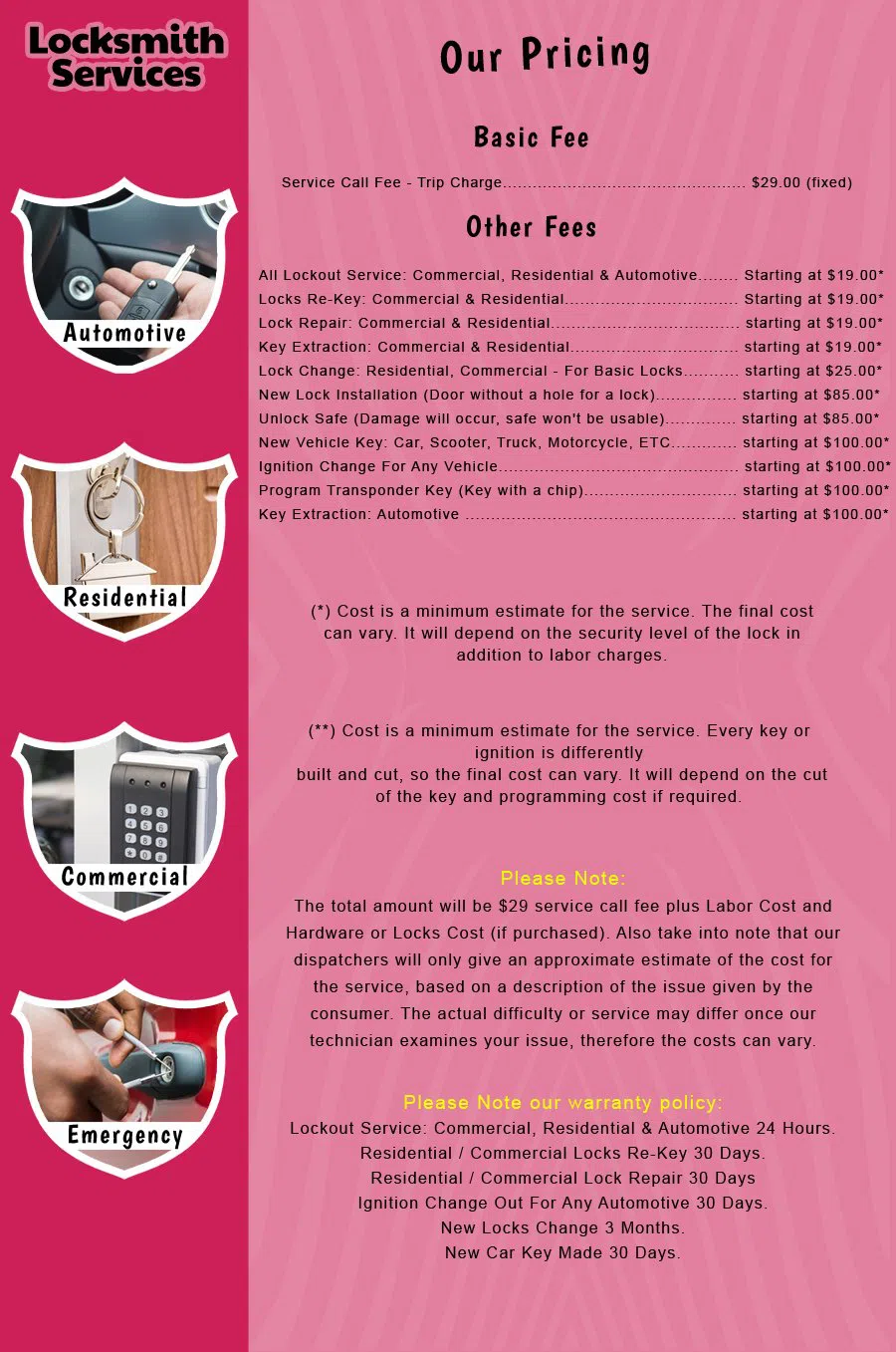Howell NJ Locksmith Store Howell, NJ 732-307-3905 - price-list-c-18